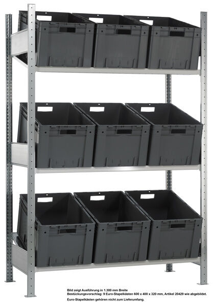 Schulte Schrägbodenregal L MULTIplus150 Grundregal 2000x1300x600mm verzinkt/RAL 7035 lichtgrau 3 Fachböden