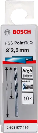 Bosch HSS Twist Drill Bit PointTeQ 2.5mm for high-speed drilling.