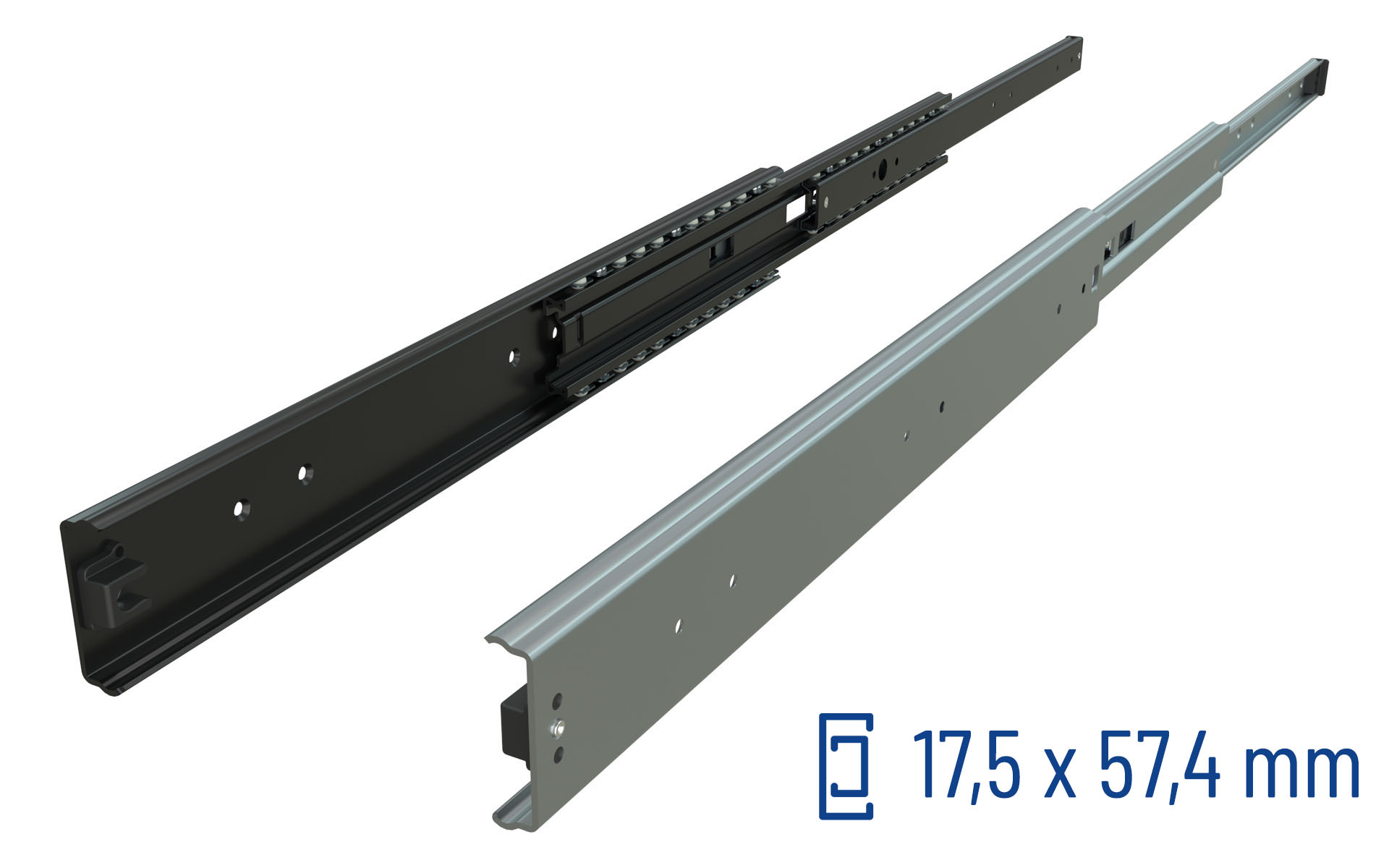Schubladenschiene, Ablageführung, Metallführung, Dämpfschiene, 17,5 x 57,4 mm