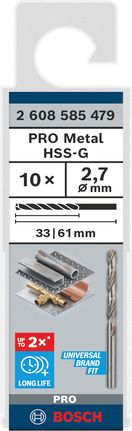 Bosch PRO Metal HSS-G Spiralbohrer-Set 2,7 mm., Metallbohrer, HSS-G, Spiralbohrer, 10-teilig, Bosch