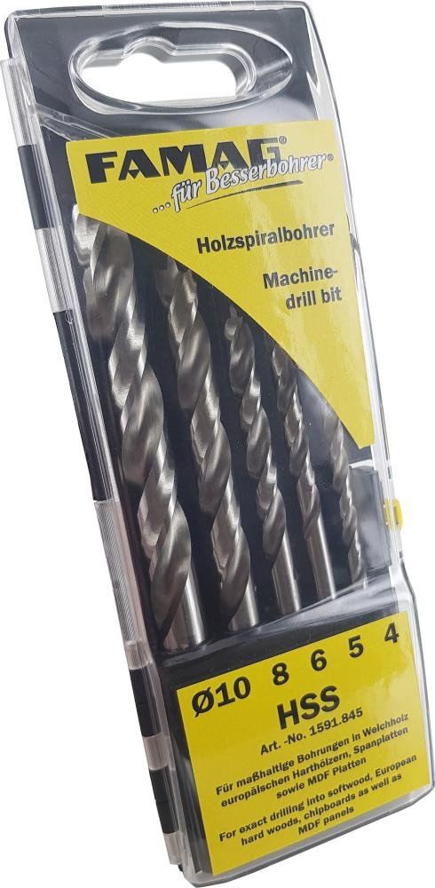 Famag Classic Holzspiralbohrer HSS 5-teilig Set 4-10mm Kunststoffkassette