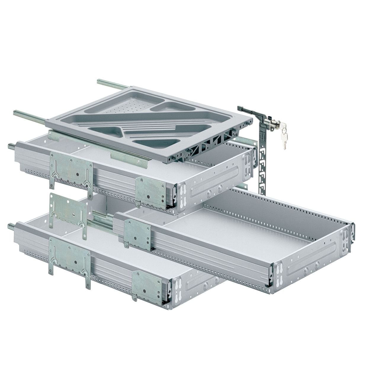 HETTICH Container-Set mit Vollauszügen, Einbautiefe (min) 530 mm, Aluminium Optik