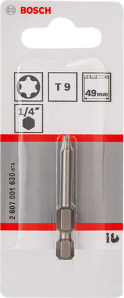 Bosch T9 49mm Schraubendreherbit für 1/4 Zoll Sechskantwerkzeuge., Bosch Schrauberbit, Torx T9, 49 mm, Stahl, Sechskantschaft