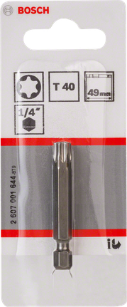 Bosch T40 49mm screwdriver bit for 1/4 inch tools., Bosch Schrauberbit, Torx T40, 1/4 Zoll, 49 mm, Metall