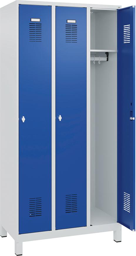 FORUM Garderobenschrank FORUM 3 Abteile RAL 7035/5010 Füße 7035 mit Füßen Selbstmontage
