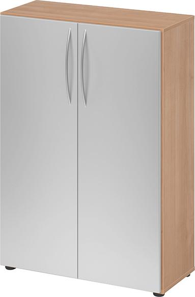 Schrankwandprogramm der Büromöbelserie B, Nussbaum/Silber