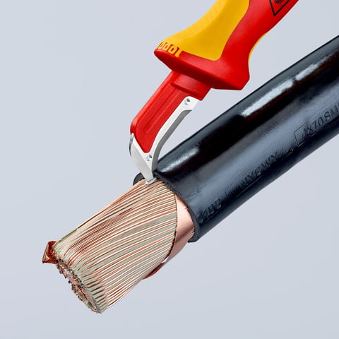 Knipex Abmantelungsmesser 98 55 VDE-geprüft mit Gleitschuh und Hakenklinge 180 mm