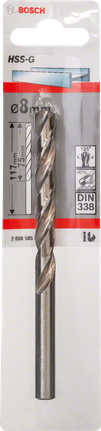 Bosch HSS-G Metallbohrer 8mm DIN 338., Metallbohrer, HSS-G, 8 mm, Spiralbohrer, Silber