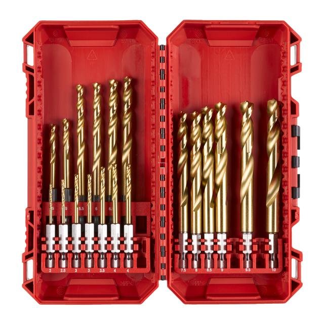 Milwaukee 19-teiliges Set in PACKOUT kompatibler Kassette SHOCKWAVE Metallbohrer HSS-G RED HEX Titan 1/4