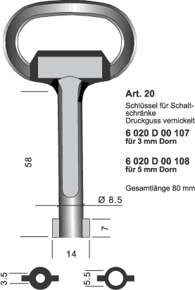Schlüssel für Schaltschränke aus Zink-Druckguss