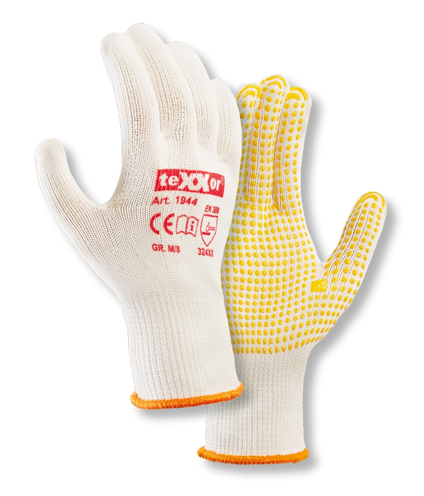 teXXor® Mittelstrick-Handschuhe BAUMWOLLE/NYLON 7, beige/gelbe Noppen