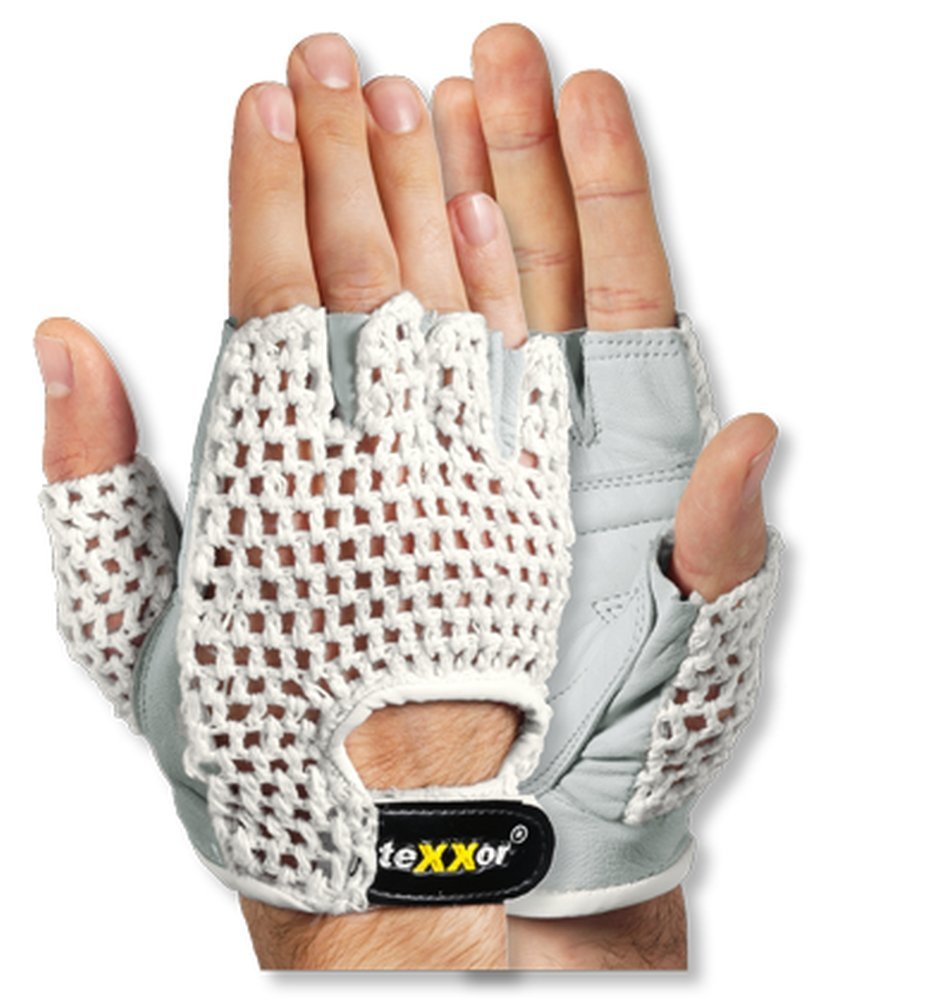 teXXor® Nappaleder-Handschuhe FAHRRADFAHRER 9, Leder natur / Textil weiß
