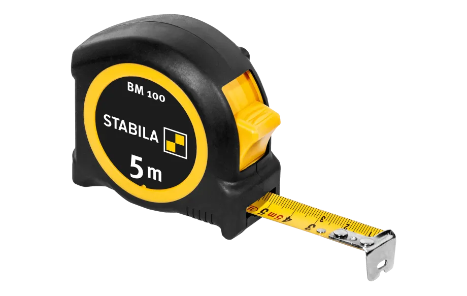 Stabila Taschenbandmaß BM 100, 5 m, Maßband mit metrischer Skala, bruchsicheres