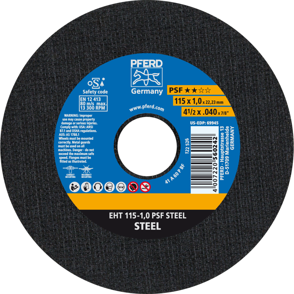 Pferd Trennscheibe EHT 115x1,0x22,23 mm gerade Universallinie PSF STEEL für