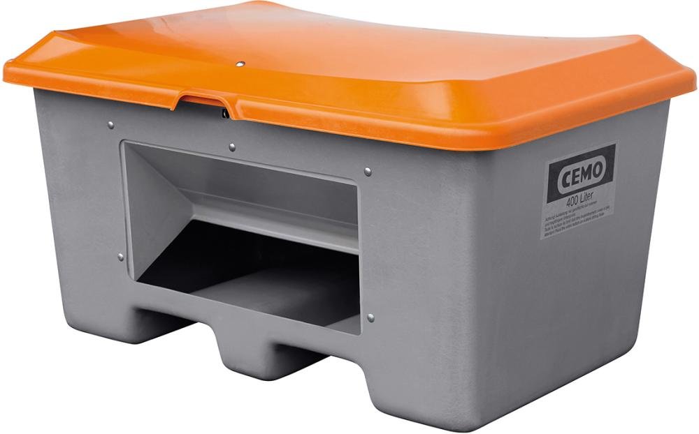 CEMO Streugutbehälter 400 l B1210xT820xH670 mm mit Entnahmeöffnung grau/orange