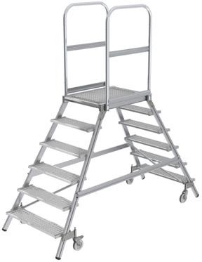 MUNK Alu-Podestleiter 2x6 Gitterrost-Stufen Podesthöhe 1,44 m Arbeitshöhe bis 3,50 m
