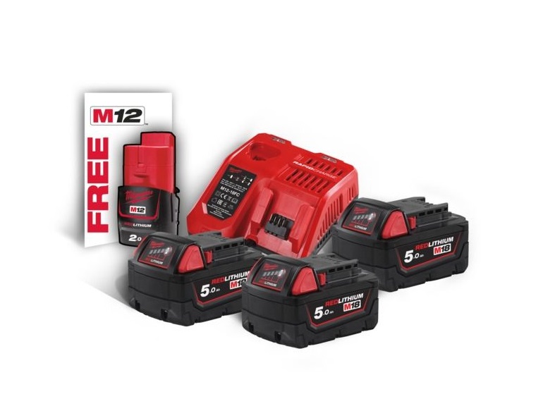 Milwaukee M18 Starterset M18NRG-503 3x18V/5,0 Ah+1x12V/2,0 Ah+Schnellladegerät