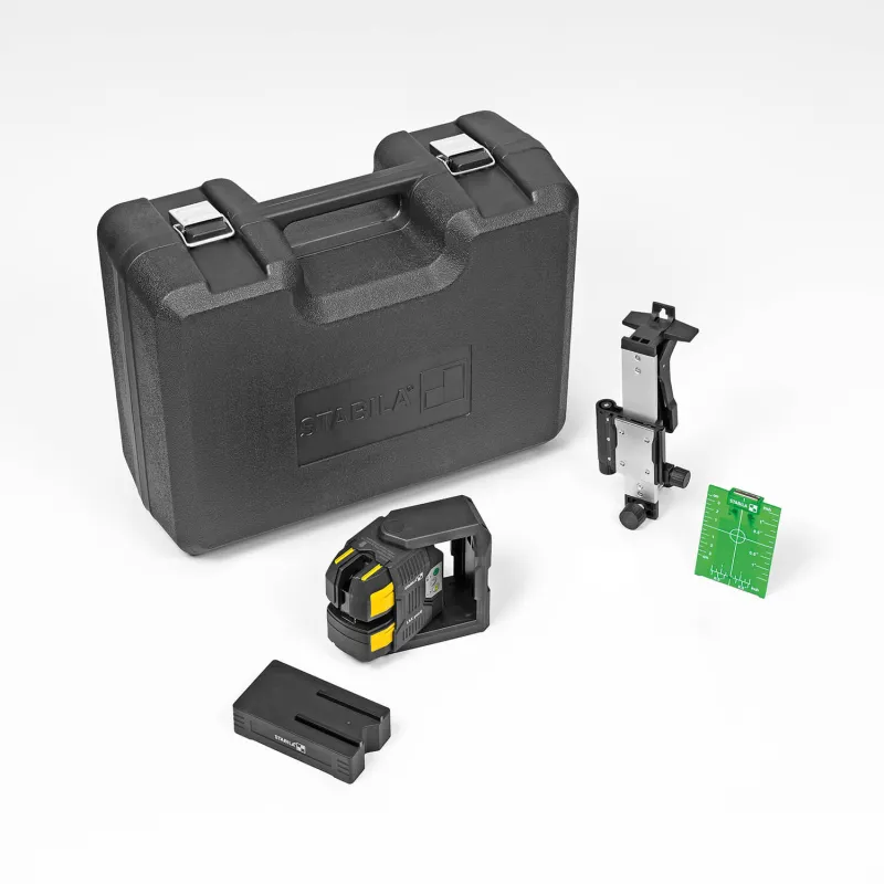 STABILA 12-V-System Kreuzlinienlaser grün LAX 500 G, selbstnivellierend, mit Lotpunkten, max. Reichweite: 40 m, CAS-Akku und CAS-Ladegerät (EU), Laserbasis, Wandhalterung, Zielplatte, Tragekoffer