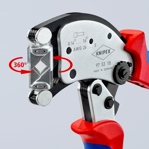 Knipex Twistor16® Selbsteinstellende Crimpzange für Aderendhülsen 97 53 18 mit drehbarem Crimpkopf 0.14-16mm²