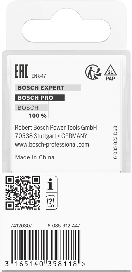 Object #200487521: 2608628350_bo_pro_p_b_1, Bosch-Verpackung, Kunststoffverpackung, Produktetikett, QR-Code, Barcode