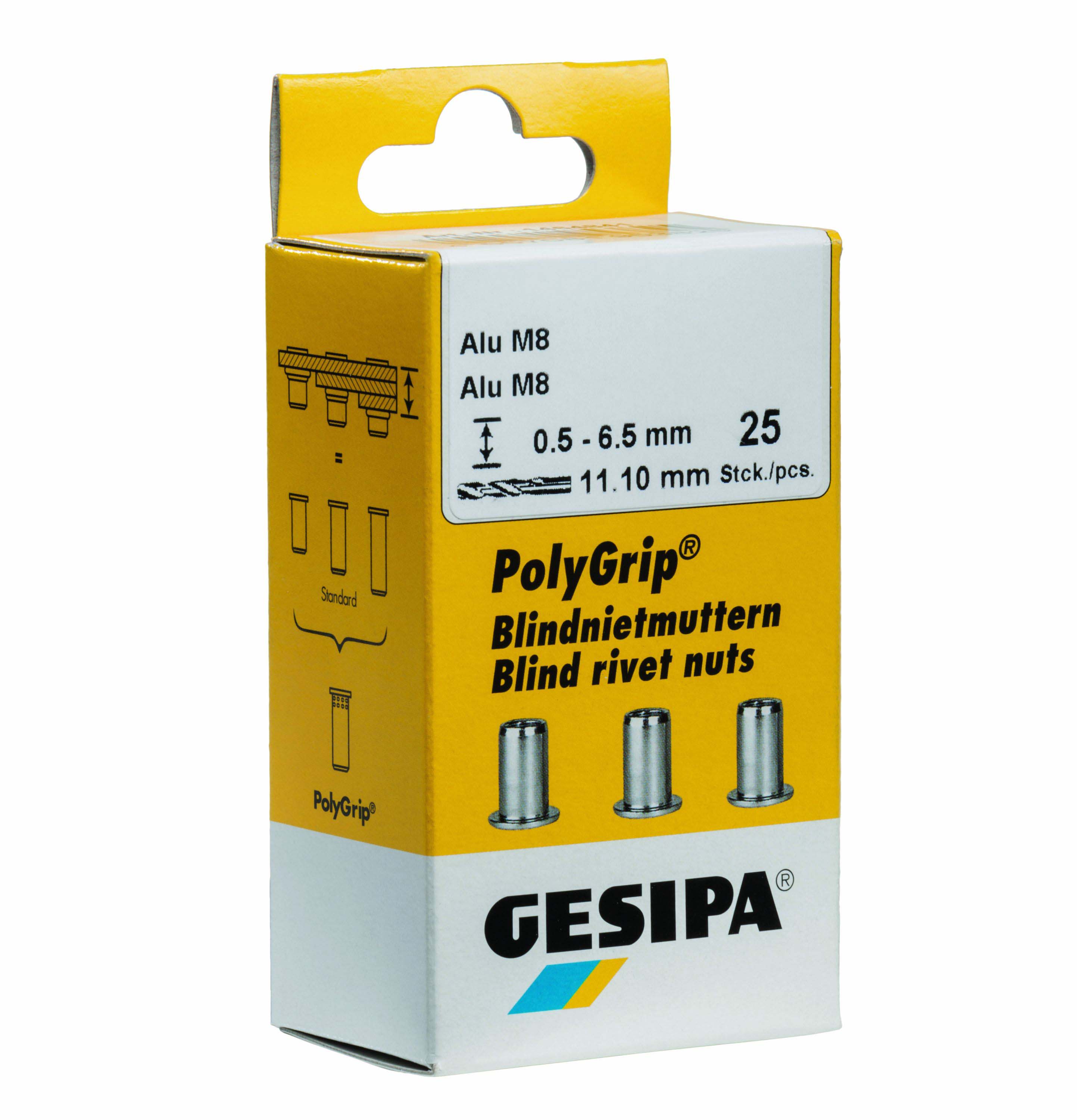 Gesipa PolyGrip Blindnietmuttern Mini-Pack Stahl M 5 x 7 x 13,5