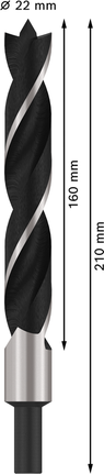 Bosch PRO Wood Brad Point Drill Bit 22mm, 160mm working length., Holzbohrer, Spiralbohrer, 22 mm Durchmesser, Schwarz-Silber, 210 mm Länge