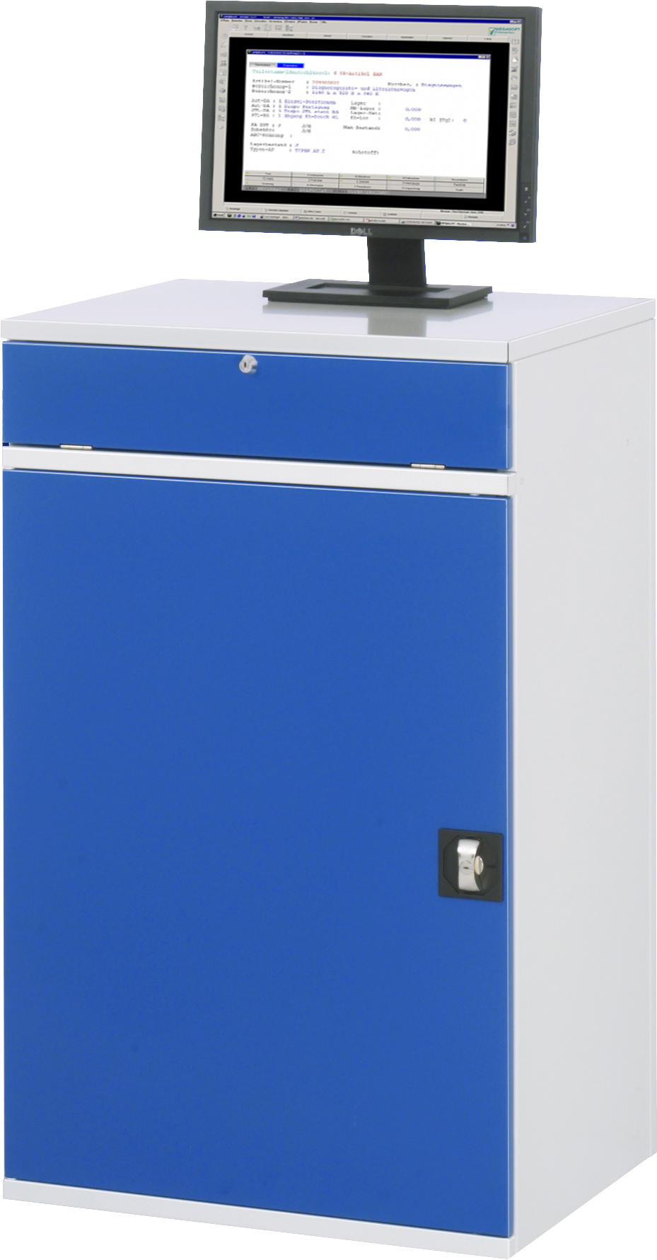 Rau Computer-Schrank Modell 60 stationär 650x520x1060mm lichtgrau/enzianblau Stahl