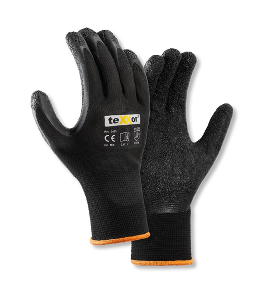 teXXor® Polyester-Strickhandschuhe LATEX 10, schwarz/schwarz