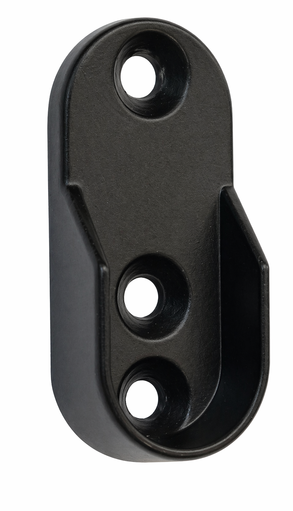 Schrankrohrlager schwarz oval für 32mm Raster, 3 Bohrungen, seitliche Montage