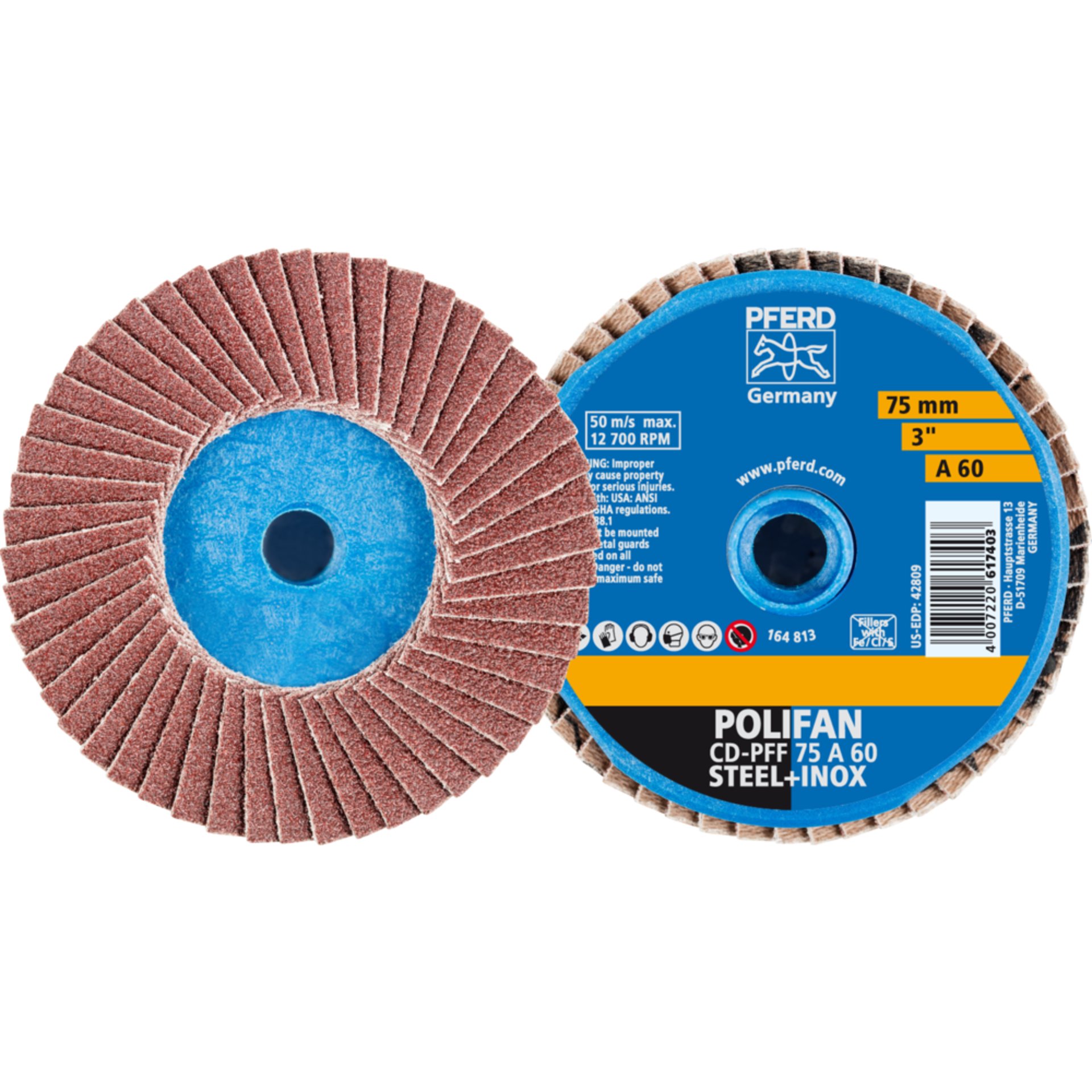 Pferd COMBIDISC Korund Mini-POLIFAN CD Ø 75 mm A60 für universelle Anwendungen