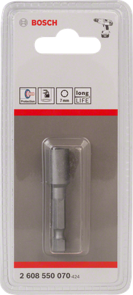 Bosch 7mm Sechskant-Steckschlüssel-Einsatz für Bohrmaschinen., Bosch Bohrer, Metallbohrer, 7 mm, Lange Lebensdauer, Kunststoffverpackung