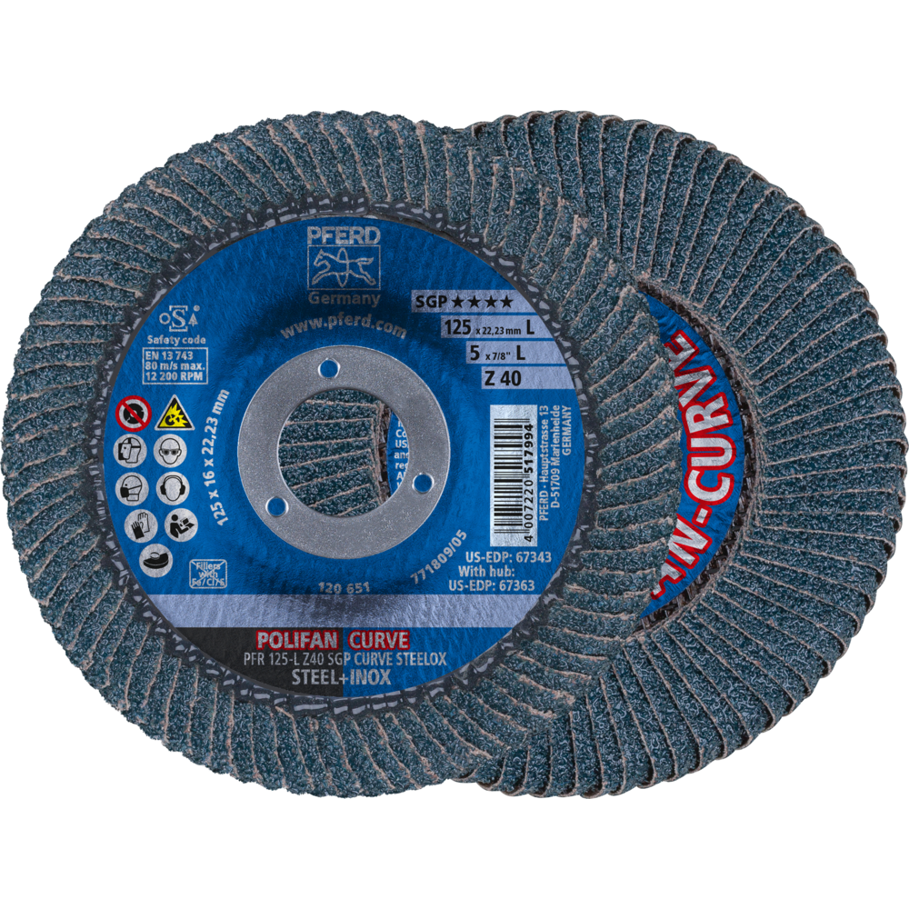 Pferd POLIFAN CURVE Fächerscheibe PFR 125x22,23 mm Breite L Z40 SGP STEELOX für