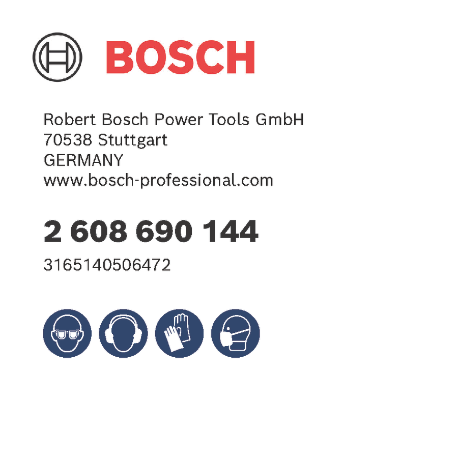 Object #200514061: 2608690144_bo_pro_g_f_1, Bosch-Etikett, Artikelnummer, Schutzbrille, Gehörschutz, Schutzhandschuhe