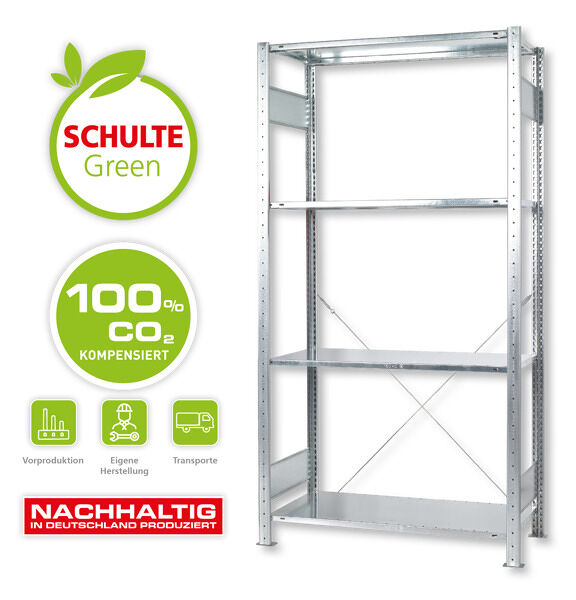 Schulte Lagertechnik Fachbodenregal MULTIplus150-Set Grundregal 2000x1000x600mm verzinkt 4 Fachböden 150kg Fachlast
