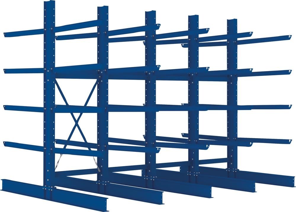 META Kragarmregal Heavy B4090xT2x1250xH3000 mm doppelseitig RAL 5010 5 Ebenen Traglast 2000kg