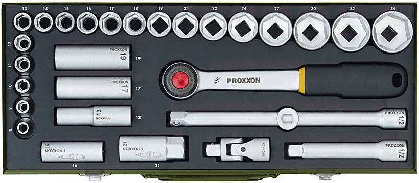 Proxxon Steckschlüsselsatz 23000 1/2 Zoll 29-teilig Stahlkasten