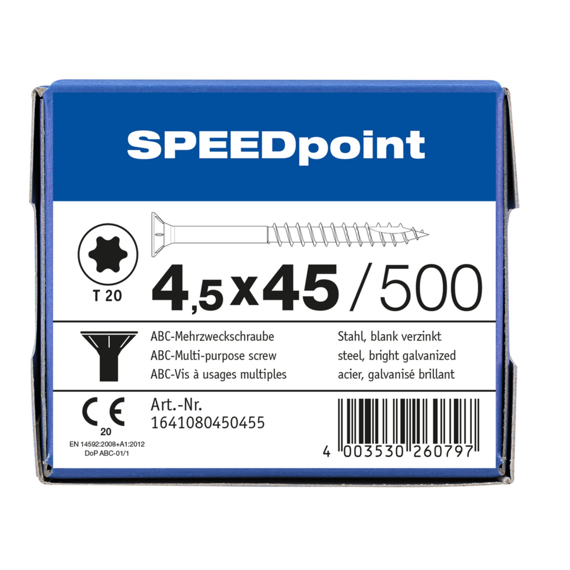 ABC SPEEDpoint Senkkopf T20 Teilgewinde Schabenut A2J 4,5x45mm (500)