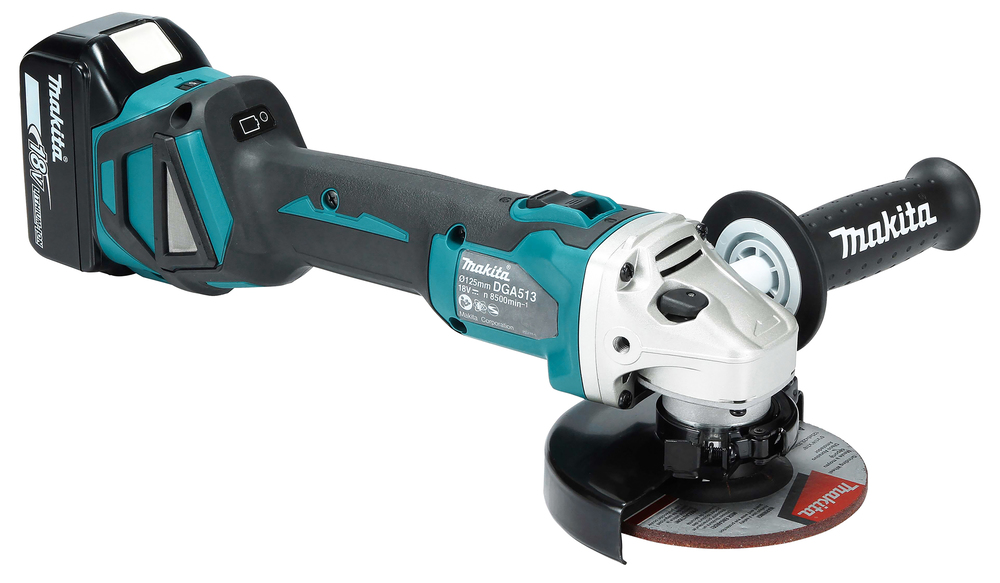 Makita DGA513RTJ Akku-Winkelschleifer 18V 125mm 3000-8500min⁻¹ mit 2x 5.0Ah Akkus