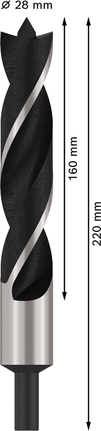 Bosch PRO Ahşap Matkap Ucu 28x160x220 mm., Holzbohrer, Spiralbohrer, 28 mm, 220 mm, Schwarz-Silber