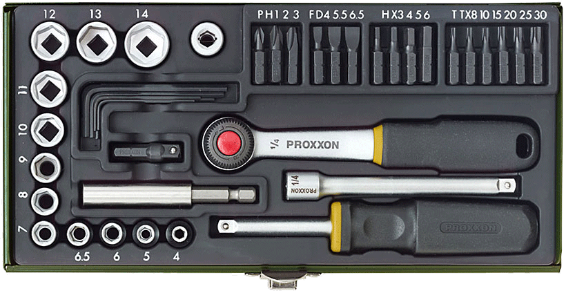 Proxxon Schraubersatz 23070 1/4 Zoll 39-teilig Chrom-Vanadium-Stahl Stahlkasten