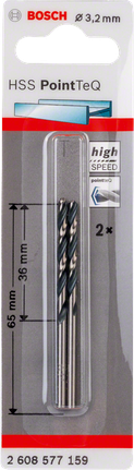 Conjunto de brocas de alta velocidade Bosch HSS PointTeQ de 3,2 mm., Metallbohrer, HSS-Spiralbohrer, 3,2 mm, Zweierpack, Bosch