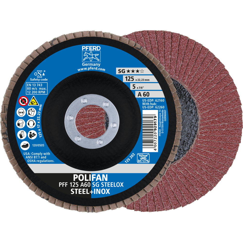 Pferd POLIFAN Fächerscheibe PFF 125x22,23 mm flach A60 Leistungslinie SG STEELOX