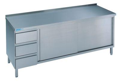 Produktbild Edelstahl-Arbeitstisch, mit Schubladenblock und Schiebetür