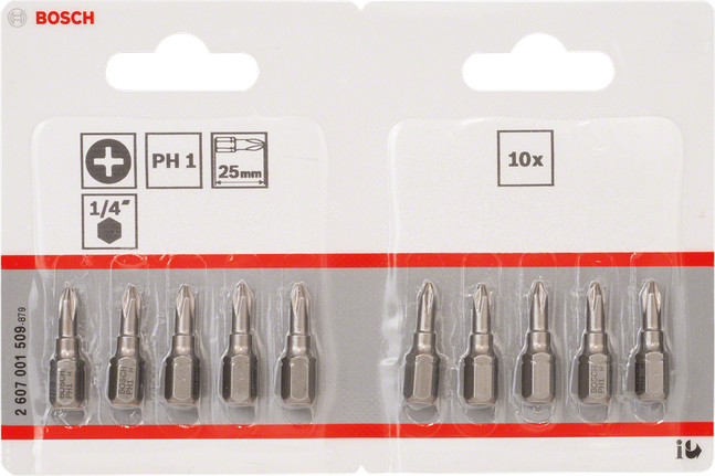 Bosch Extra Harte PH1 Schraubendreherbits 25 mm, 10er-Pack., Bosch, Schrauberbits, Kreuzschlitz PH1, 25 mm, 10er-Set