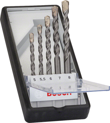 Bosch 5-teiliges Robust Line CYL-3 Betonbohrer-Set., Steinbohrer-Set, Hartmetallspitzen, 5–8 mm, Spiralbohrer, Aufbewahrungsbox