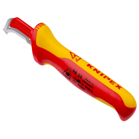 Knipex Abmantelungsmesser 98 55 VDE-geprüft mit Gleitschuh und Hakenklinge 180 mm