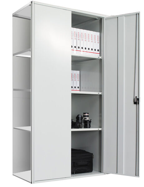 Schulte Anbauregal Flügeltürschrank 2000 x 1000 x 500 mm RAL 7035 lichtgrau/verzinkt 5 MULTIplus150-Fachböden
