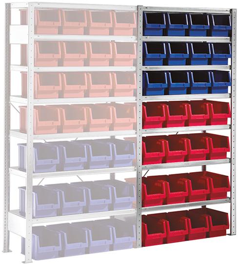 META Steckregal Meta-CLIP B1000xT400xH2000 mm Anbaufeld 7 Böden vzk Fachlast 100kg 28 Kästen