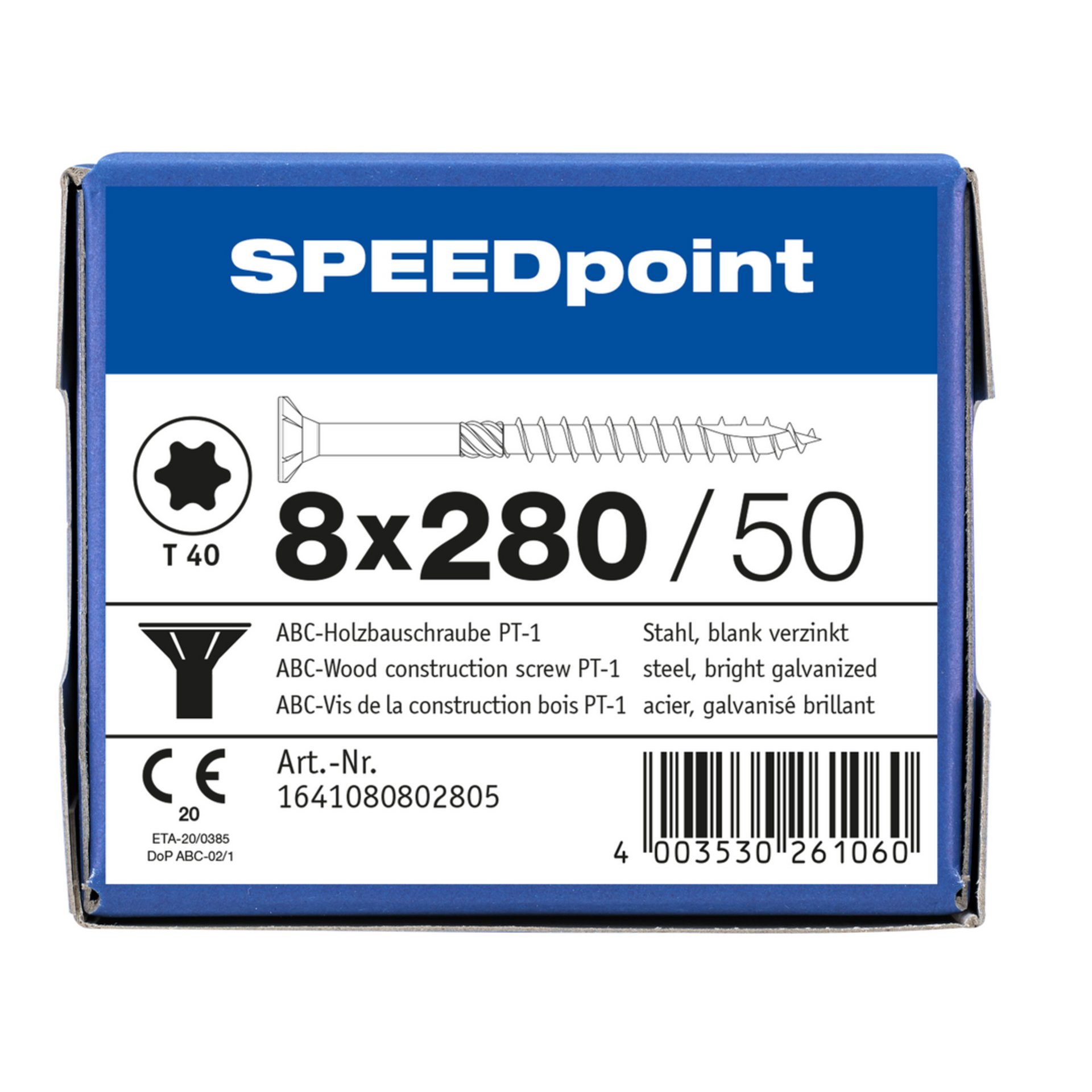 ABC SPEEDpoint Holzbauschraube Senkkopf T40 Teilgewinde Schabenut A2J 8x280mm (50)