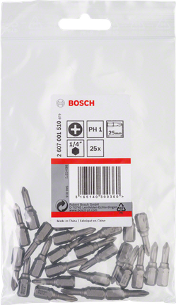 Bosch PH1 screwdriver bits 25mm pack of 25., Schrauberbits, Kreuzschlitz PH1, 25 mm, Metall, 25er-Pack